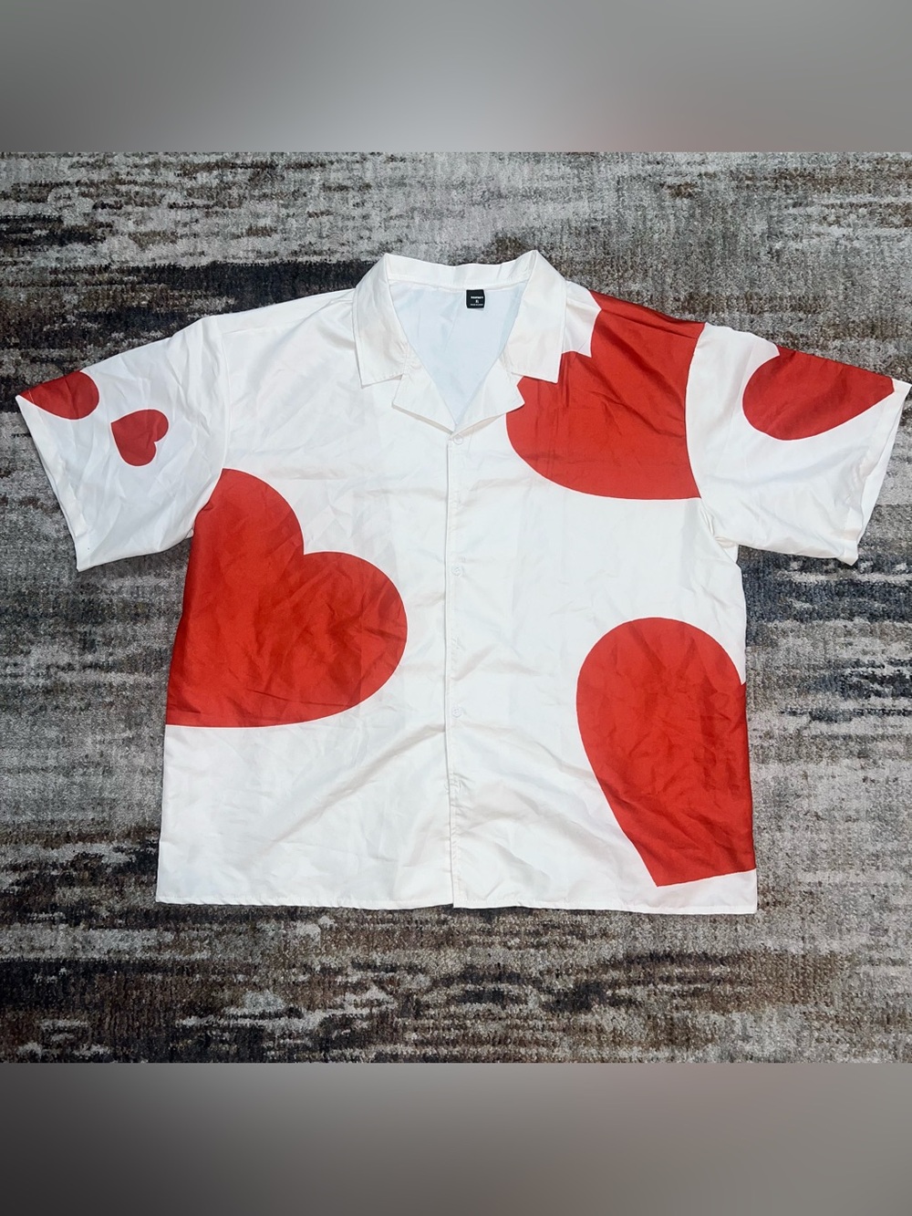 NEW Red Hearts Short Sleeve Button Down Shirt